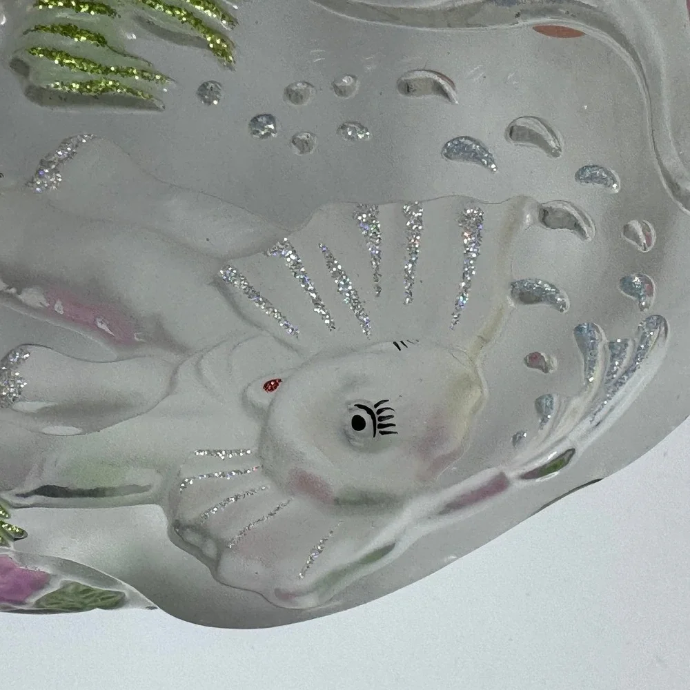 Clear Glass Elephant Figurine With‎ Flowers and Glitter Accent Made in China
